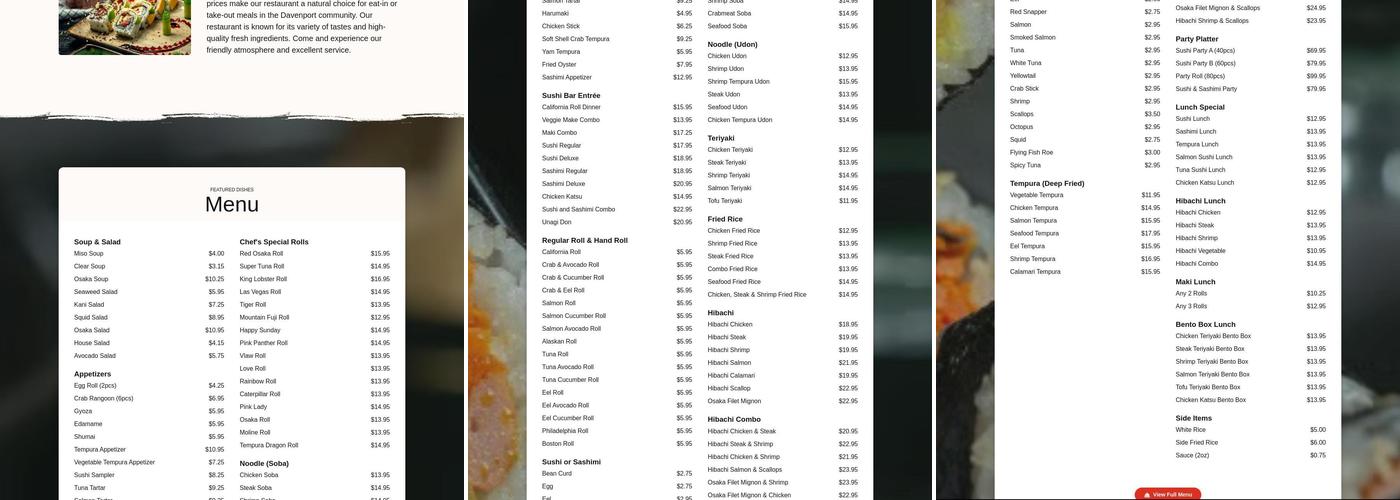 Osaka Sushi Bar Menu