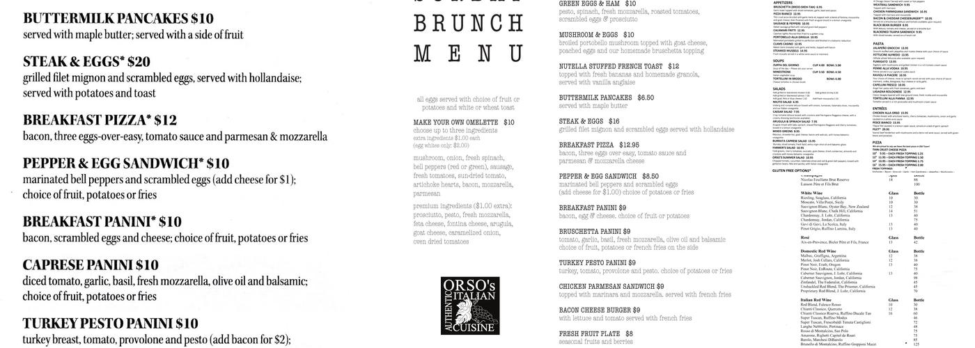 Orso's Menu