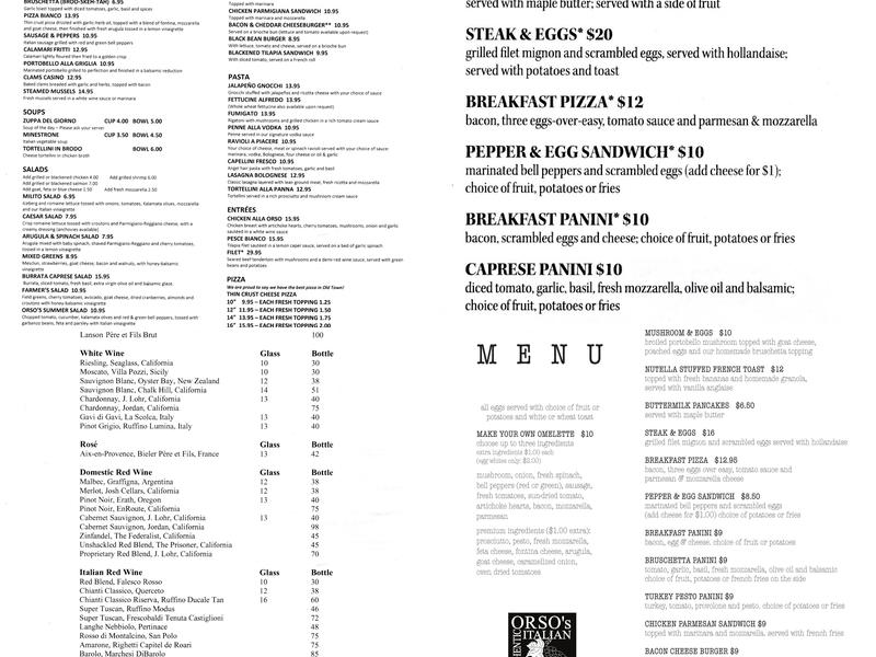 Orso's Menu