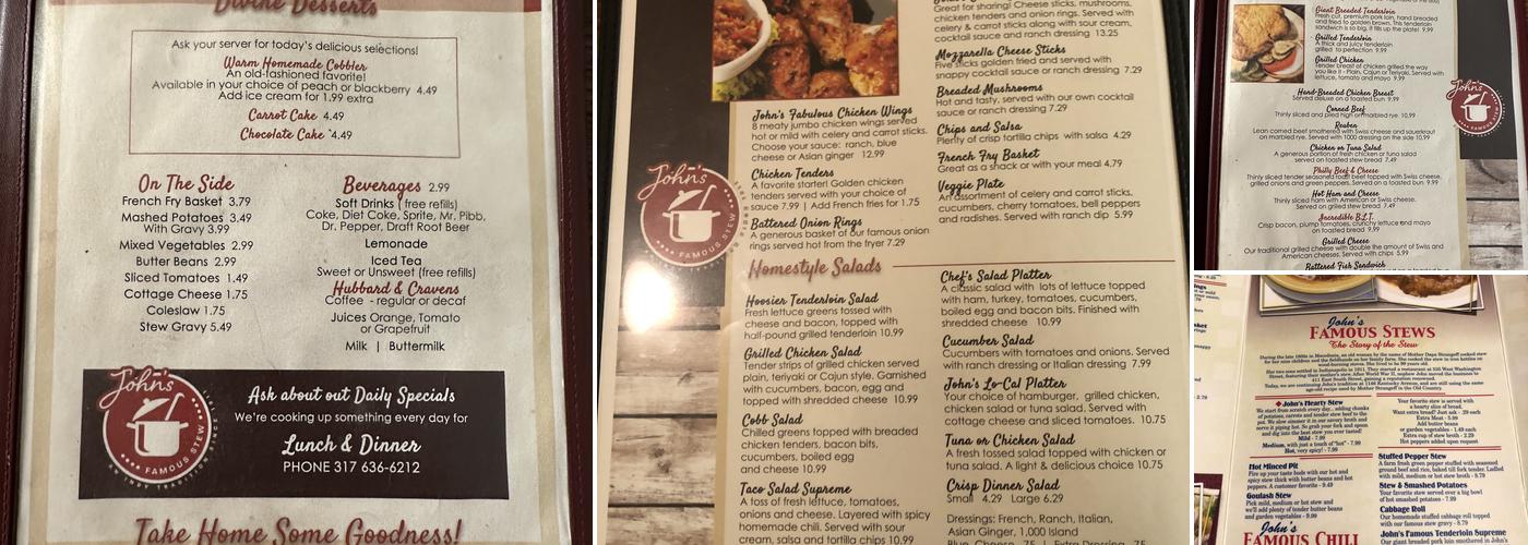 John's Famous Stew Menu