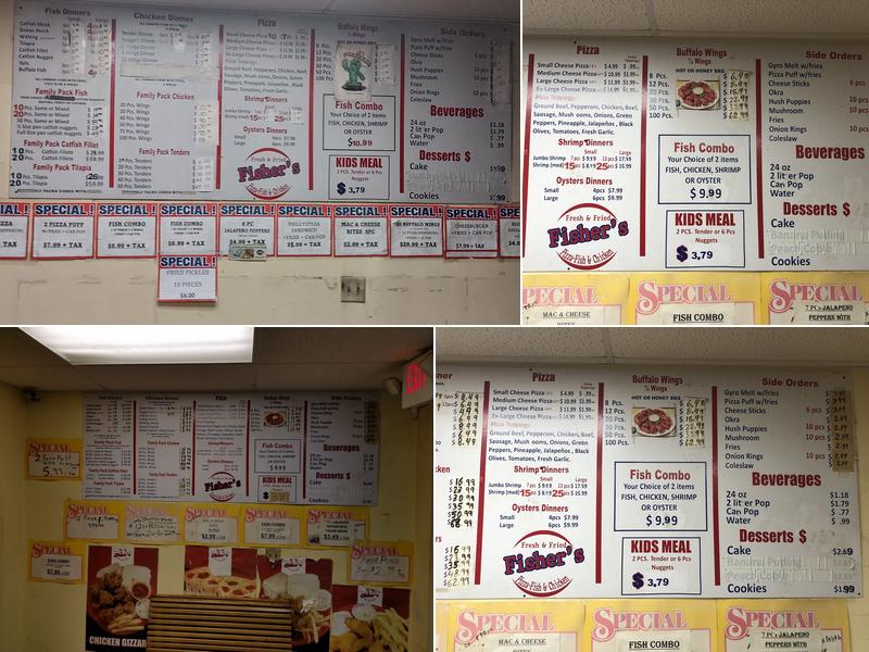 Fisher's Pizza Fish & Chicken Menu