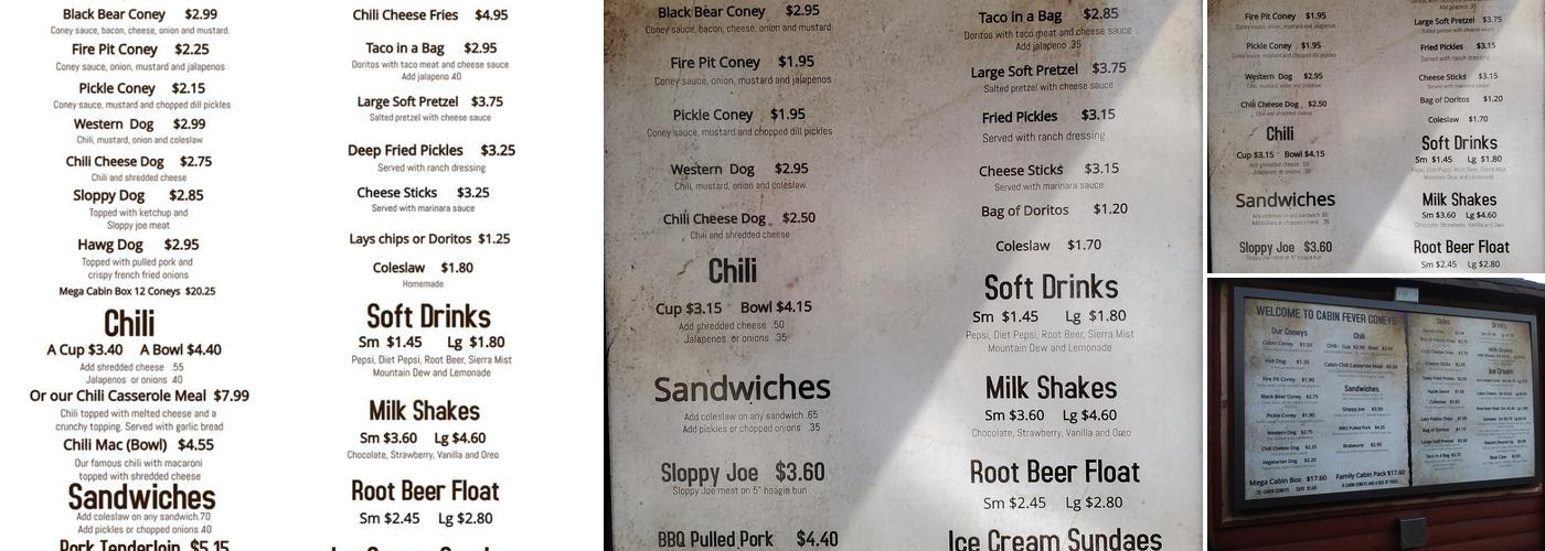 Cabin Fever Coney's Menu