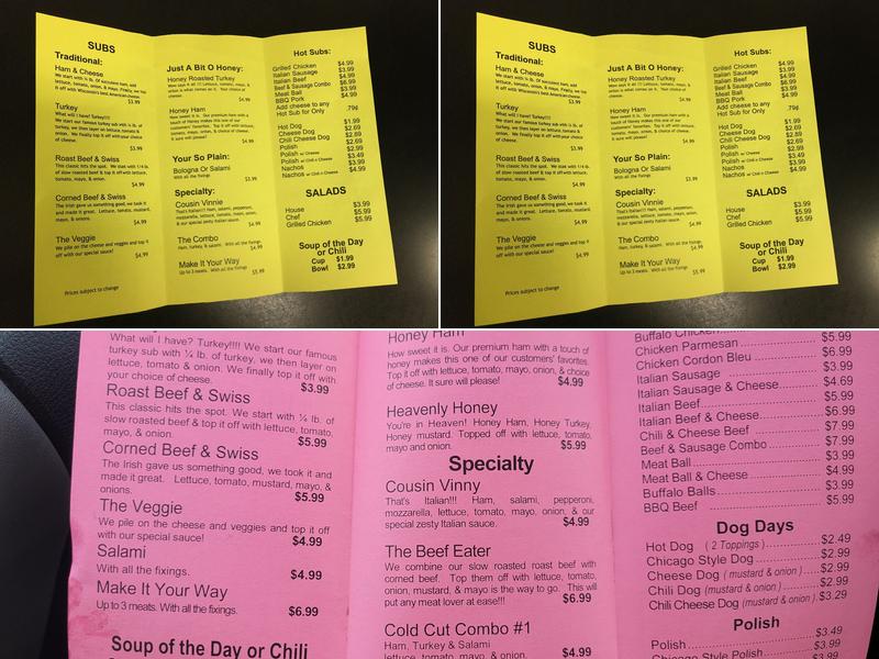 Cousin Vinny's Deli & The Sub Hub Menu