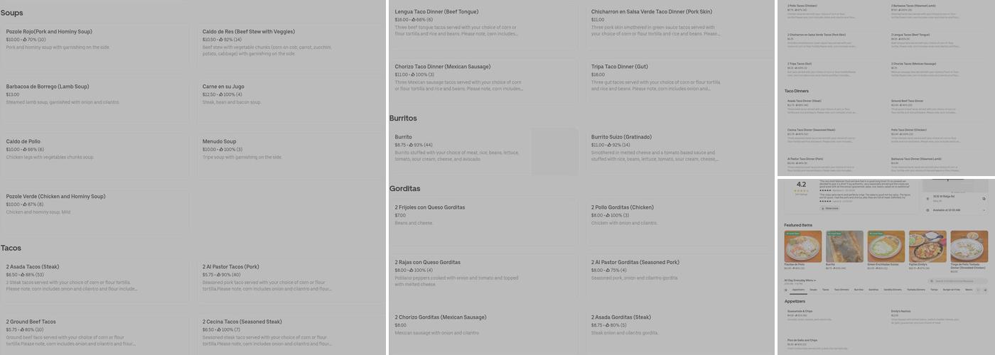 Emily's Cocina Mexicana Menu