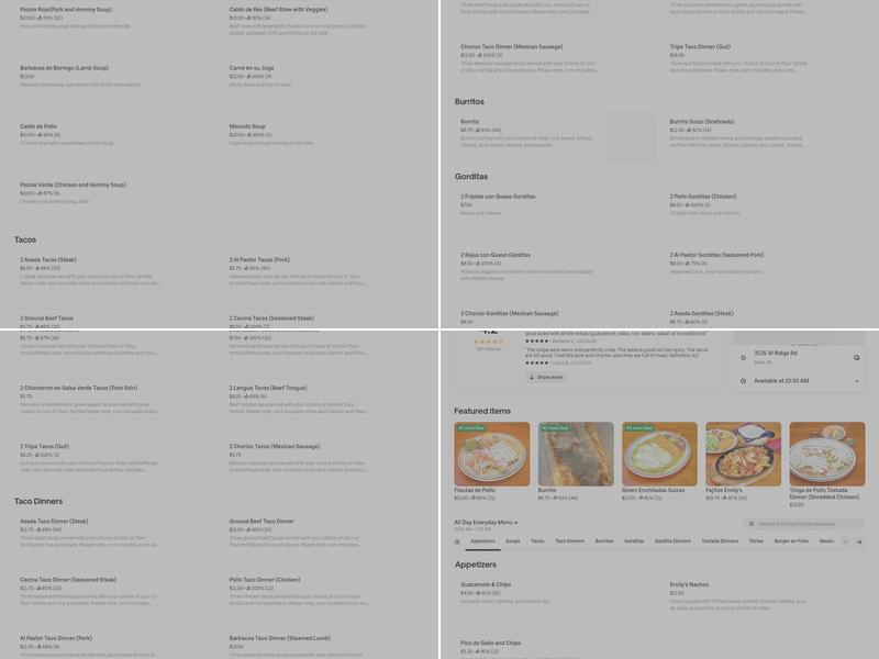 Emily's Cocina Mexicana Menu