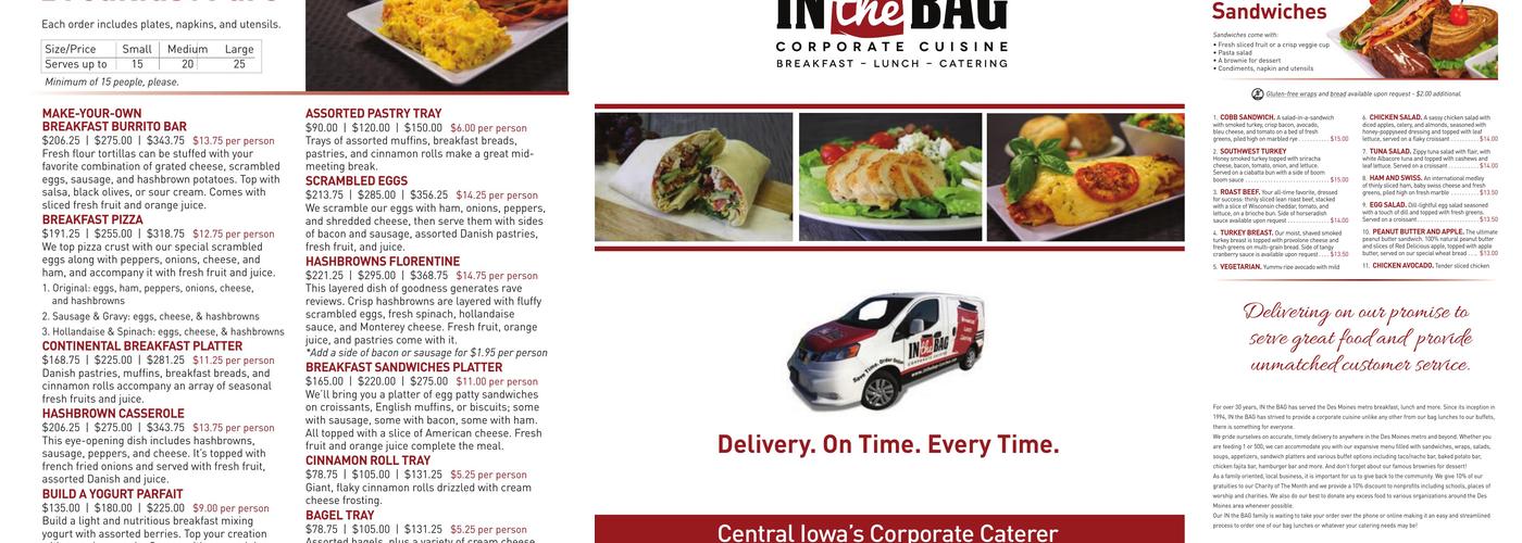 In The Bag Corporate Cuisine Menu
