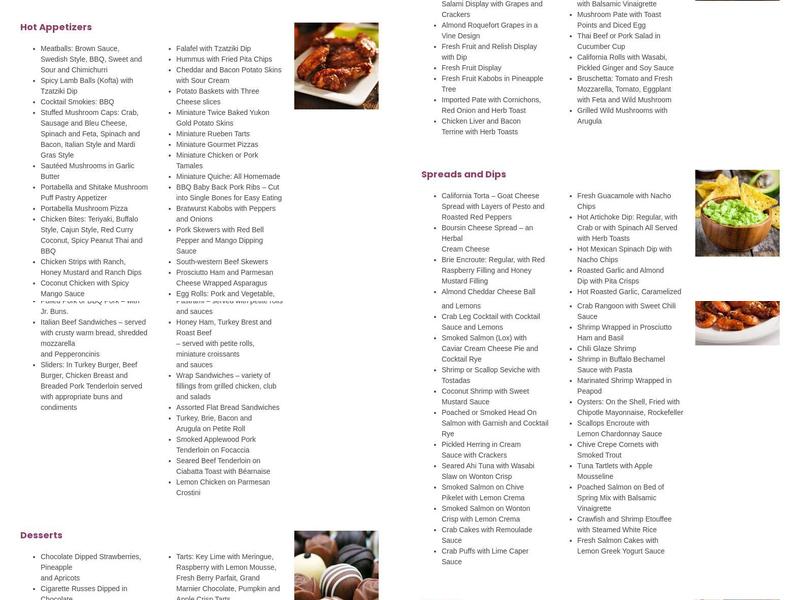 Winifred's Catering Menu