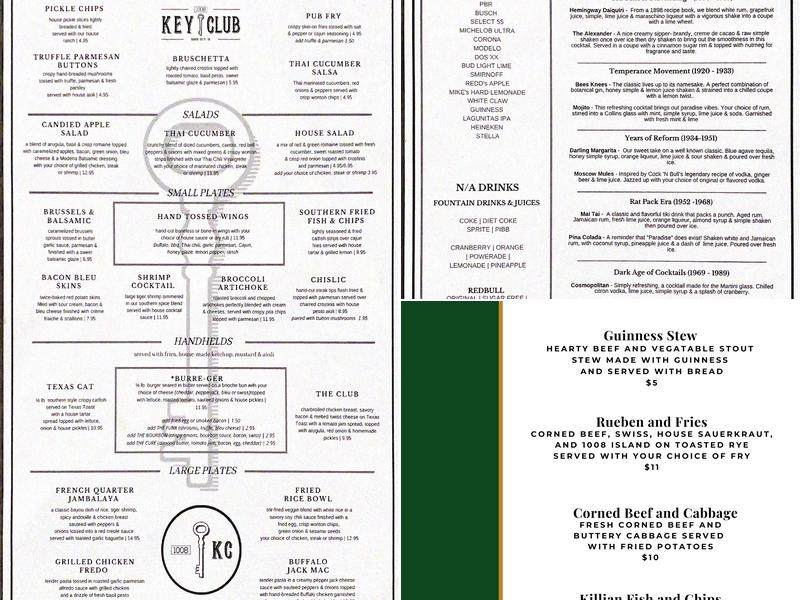 1008 Key Club Menu