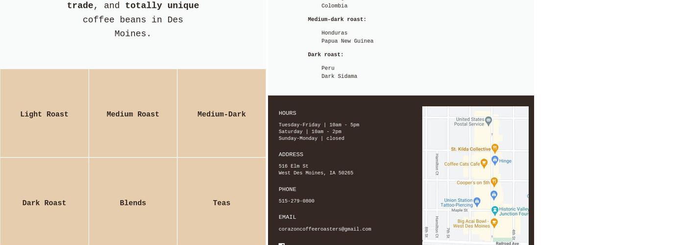 Corazon Coffee Roasters Menu