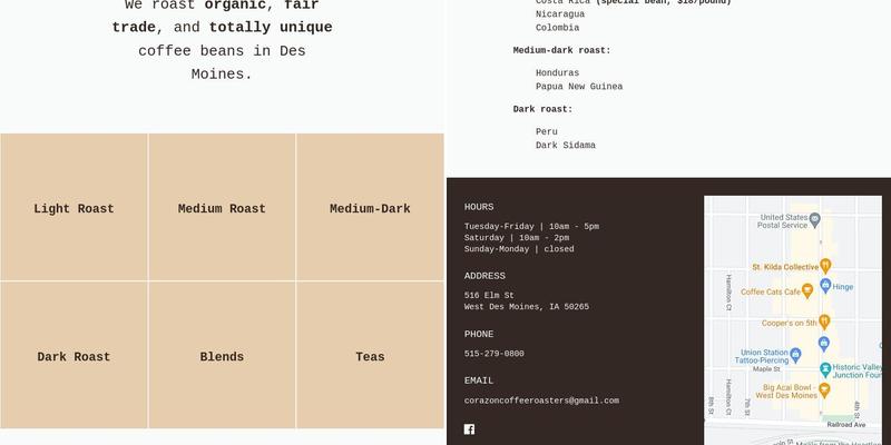 Corazon Coffee Roasters Menu