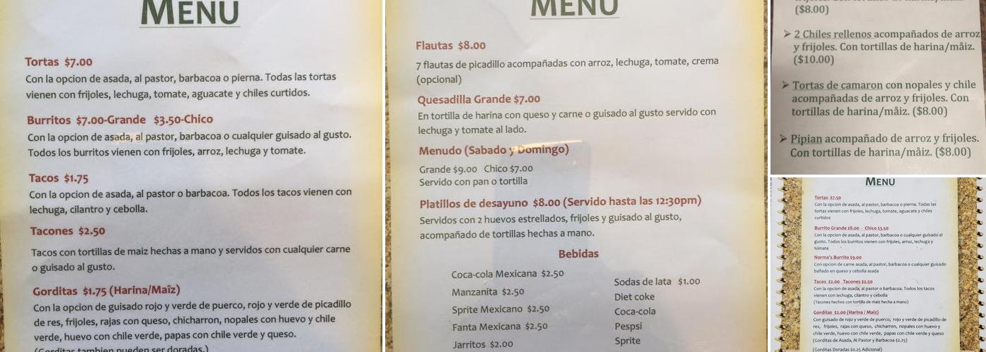 Gorditas Norma Menu