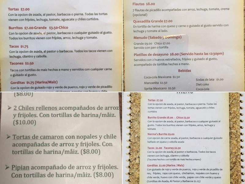 Gorditas Norma Menu
