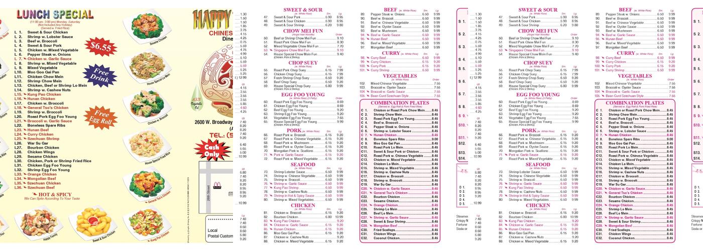Happy dragon Menu