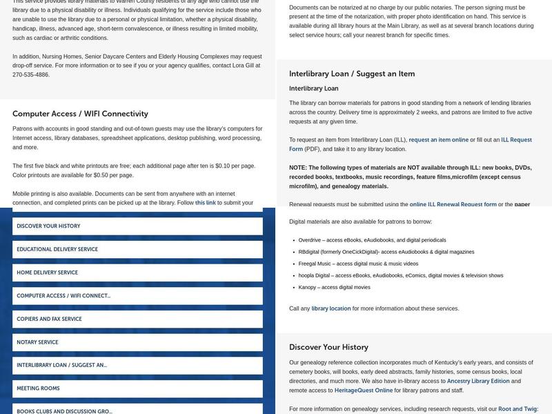 Warren County Public Library - Bob Kirby Branch Menu