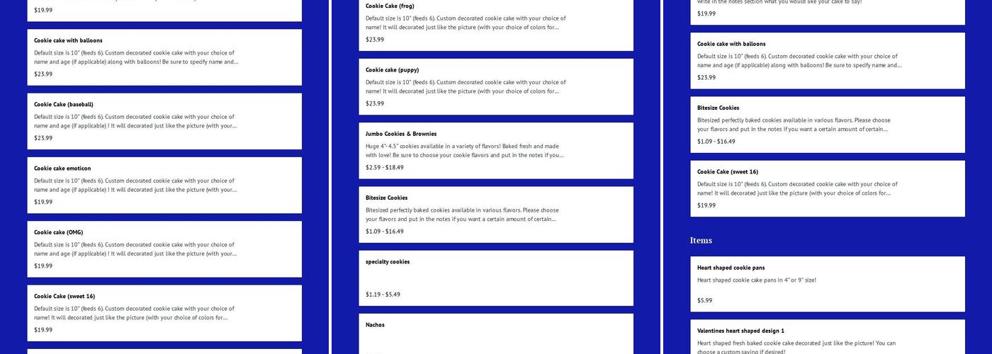 The Cookie Store Menu
