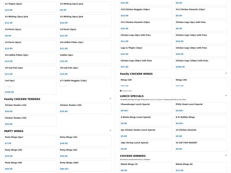Hook Fish & Chicken Menu