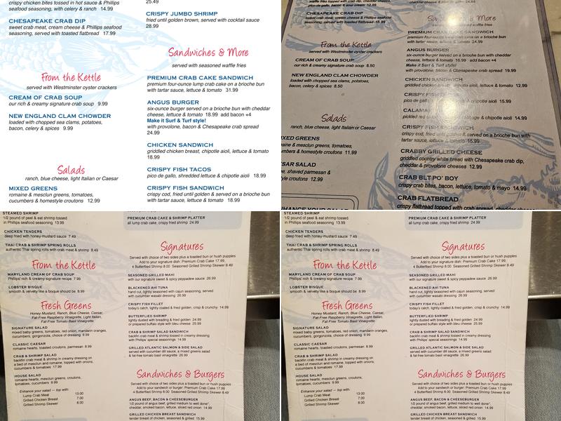 Phillips Seafood Menu