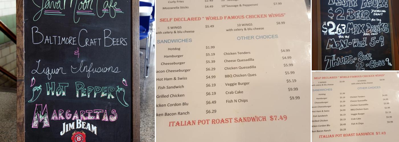 Java Moon Bar & Cafe Menu