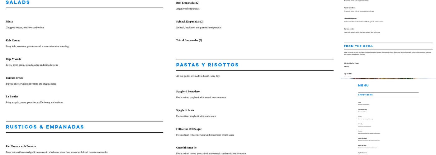 La Barrita Menu