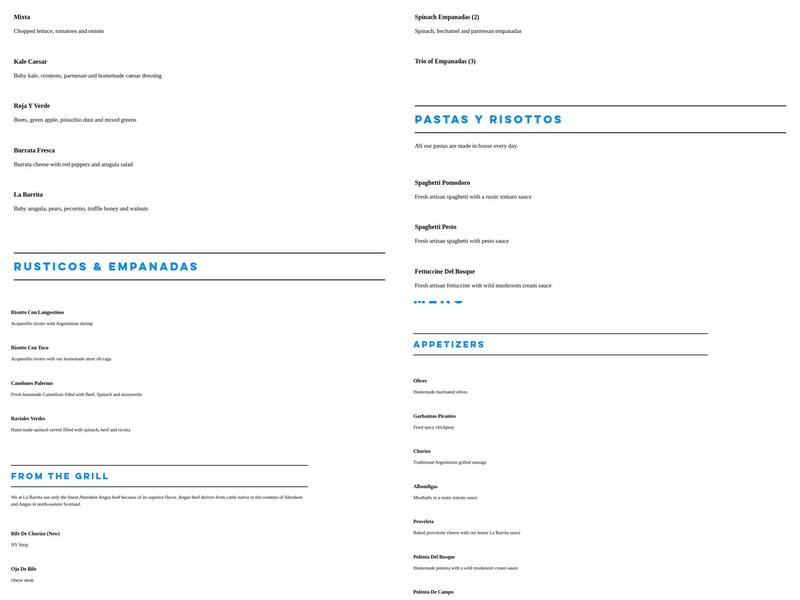 La Barrita Menu