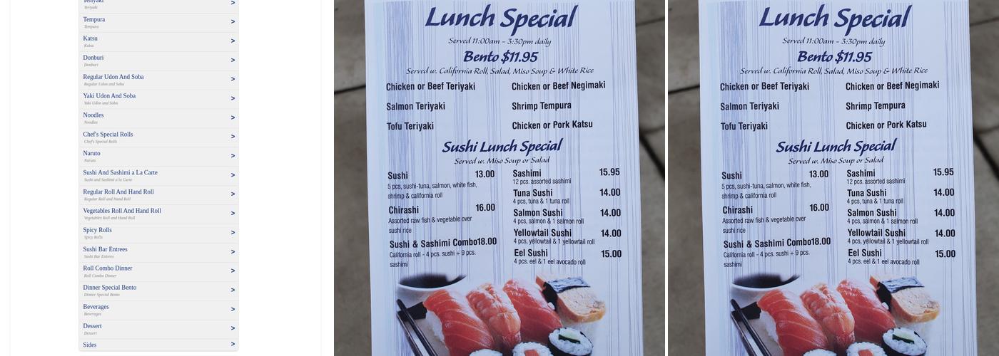Mizu Sushi Menu
