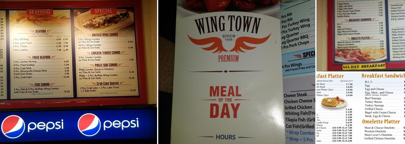 Wings Town Menu