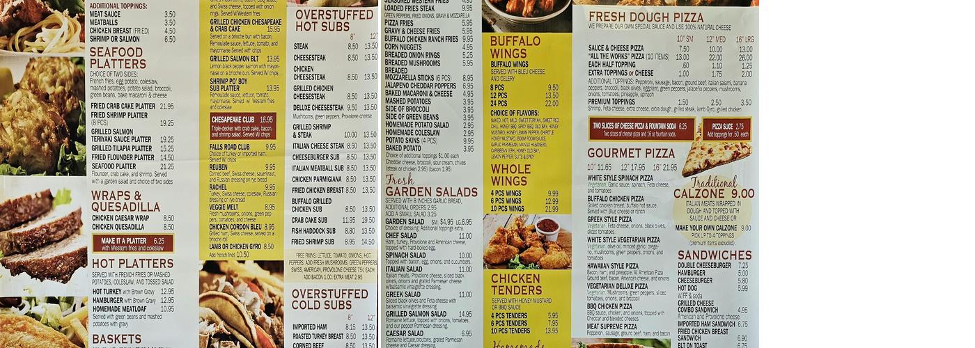 Falls Road Carryout Pizza Menu