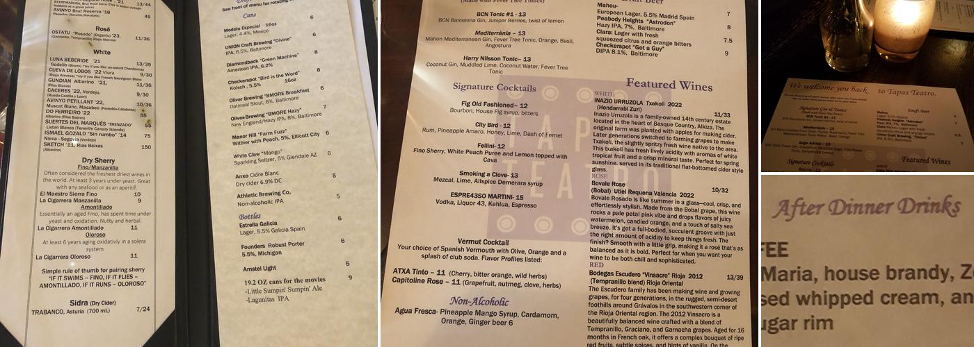 Tapas Teatro Menu