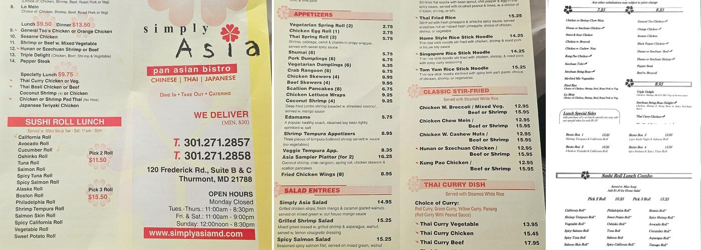 Simply Asia Menu