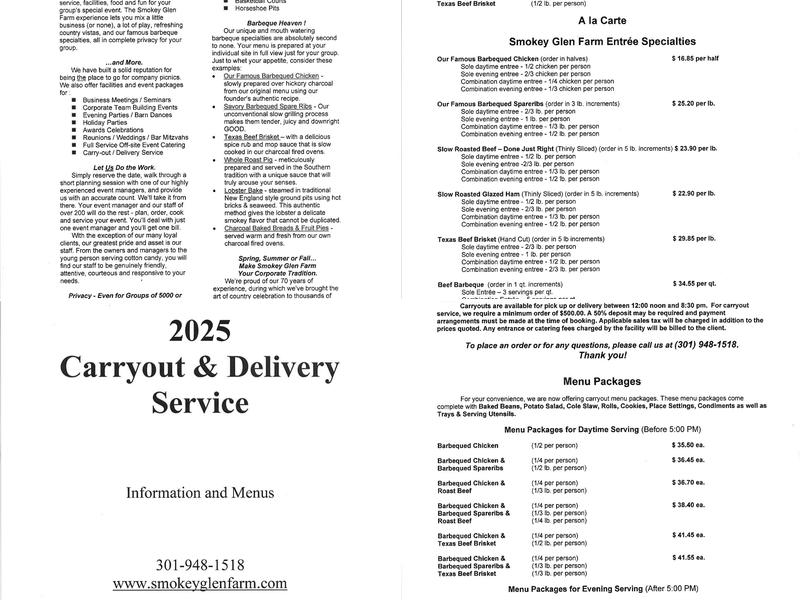 Smokey Glen Farm Barbequers Menu