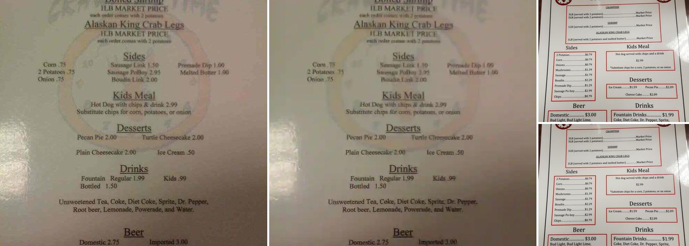 Crawfish Time Menu