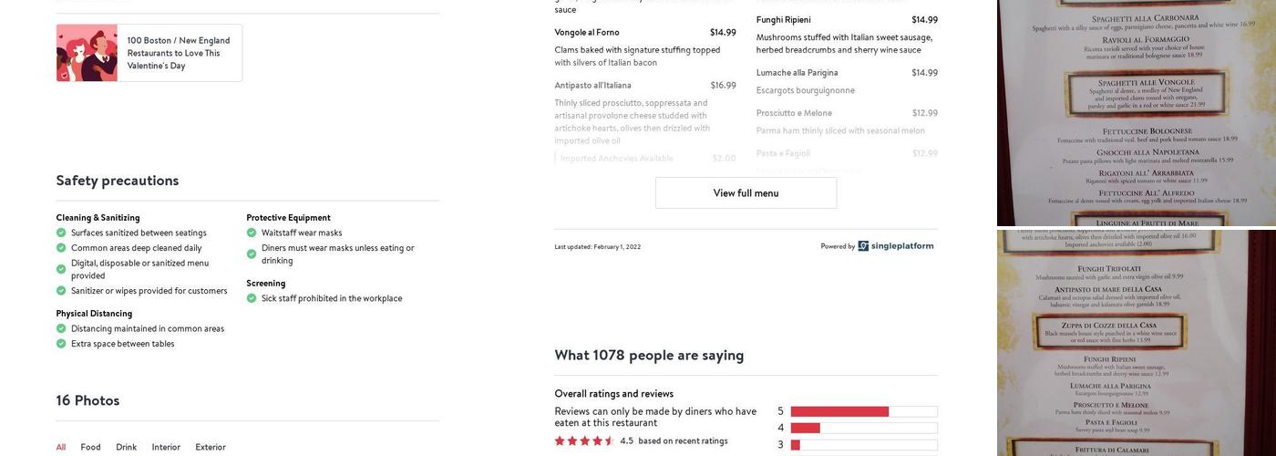 Ristorante Saraceno - Boston Menu