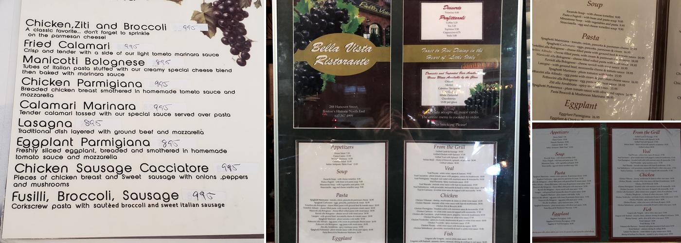 Bella Vista Menu
