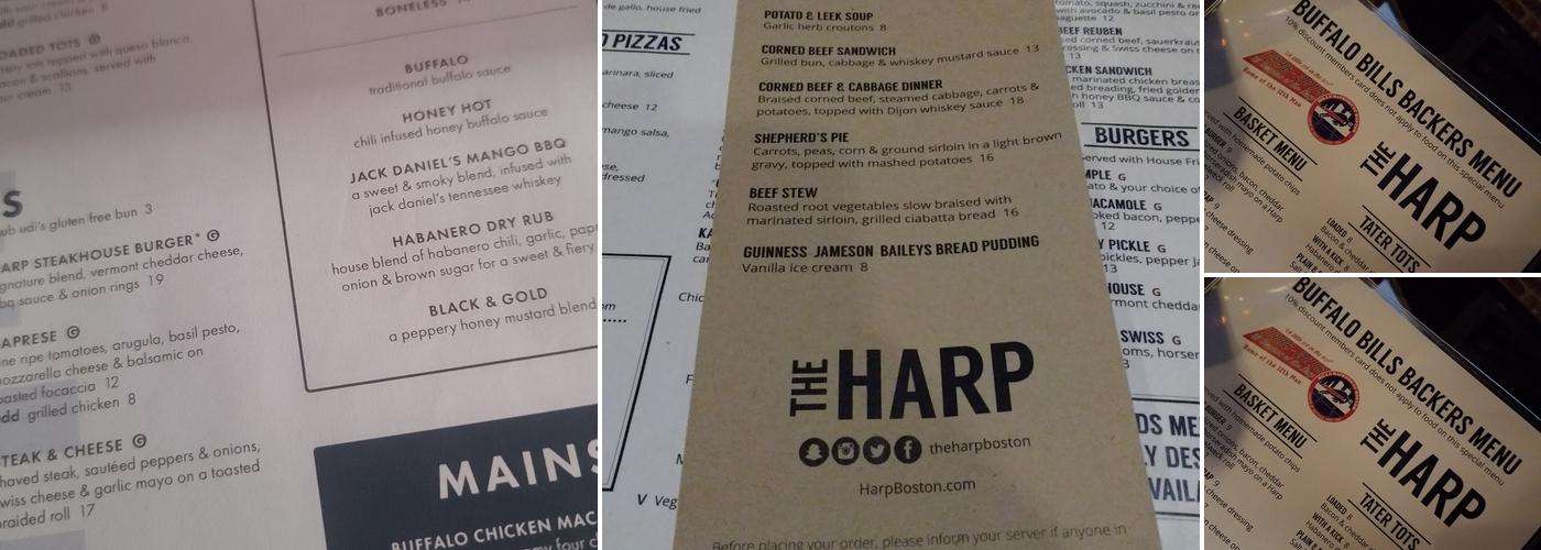 The Harp Menu