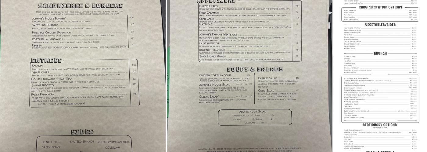 West End Johnnie’s Menu
