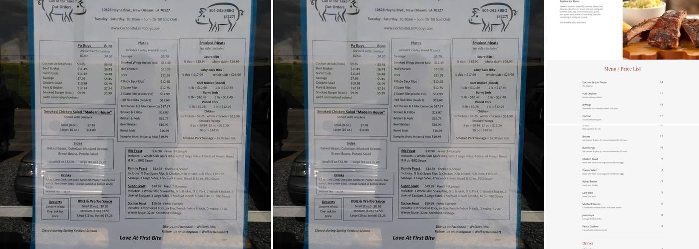 Walker's BBQ Menu