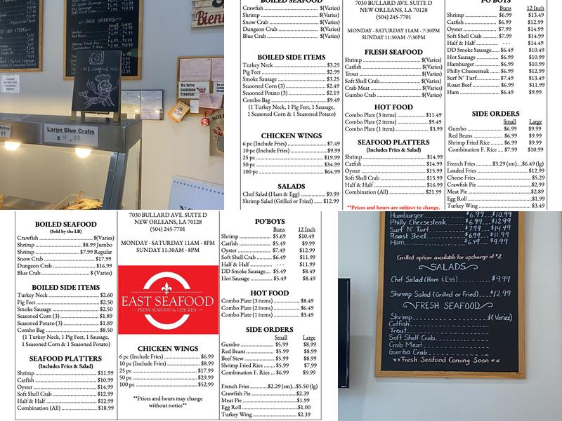 East Seafood LLC Menu
