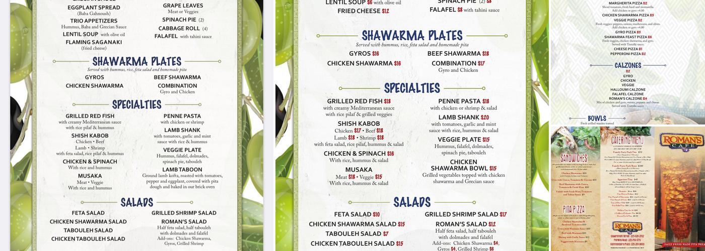 Romans cafe Menu