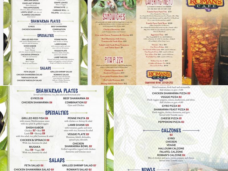 Romans cafe Menu