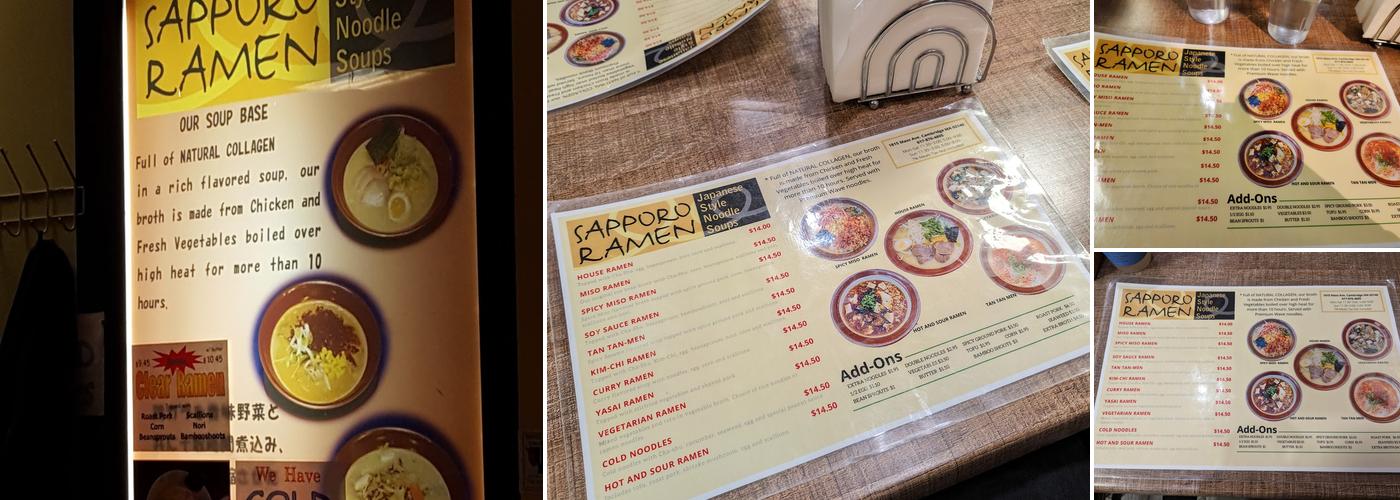 Sapporo Ramen Menu