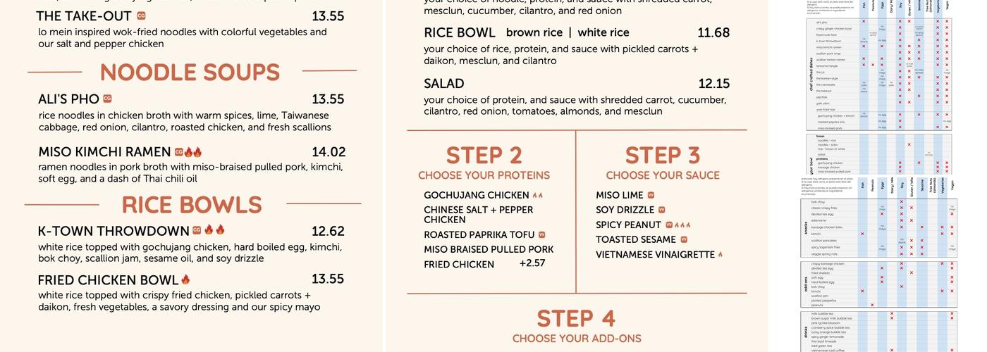 Bon Me Test Kitchen Menu