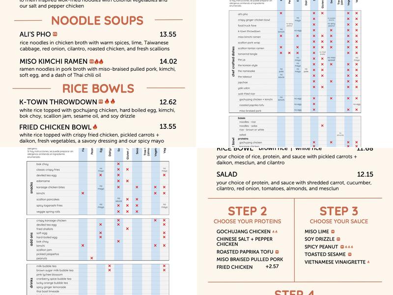 Bon Me Test Kitchen Menu