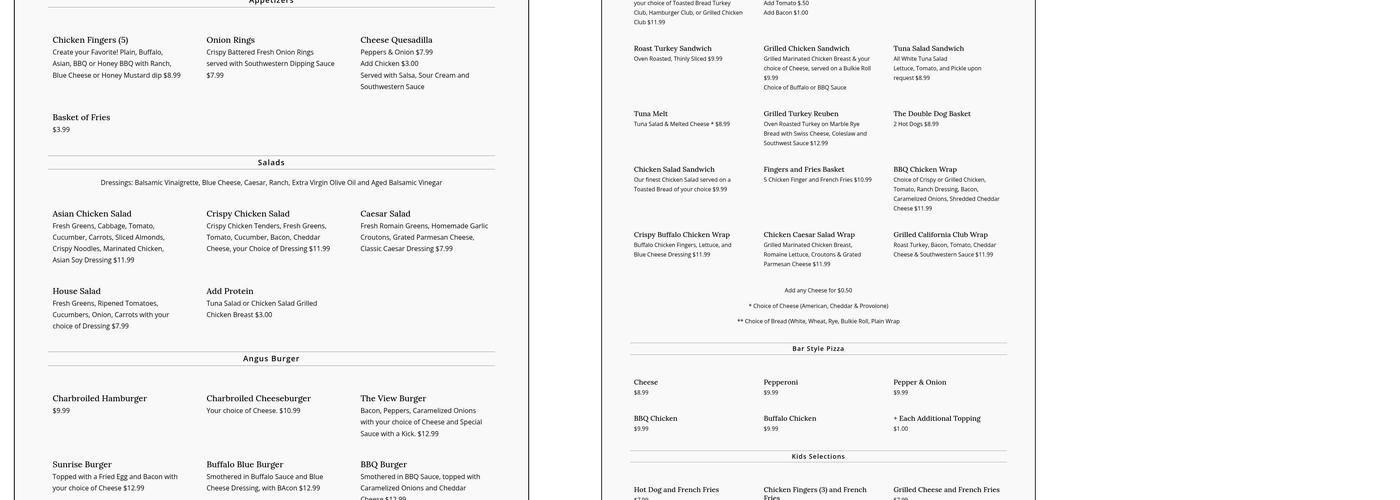 The View Restaurant Menu