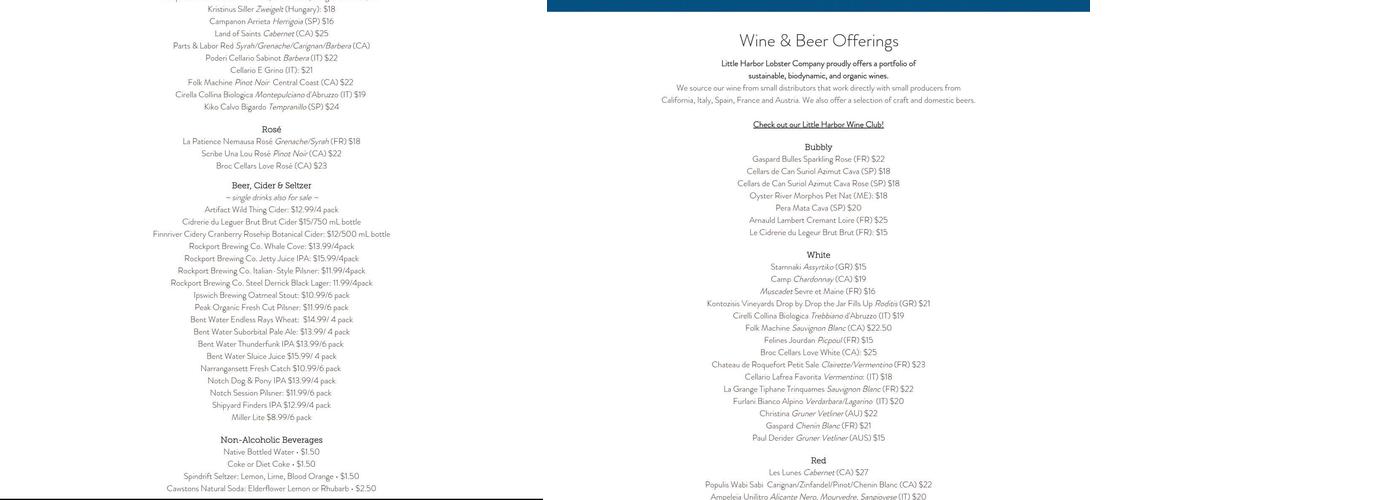 Little Harbor Lobster Company Menu