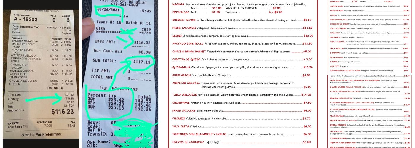 Melodias Restaurant Menu