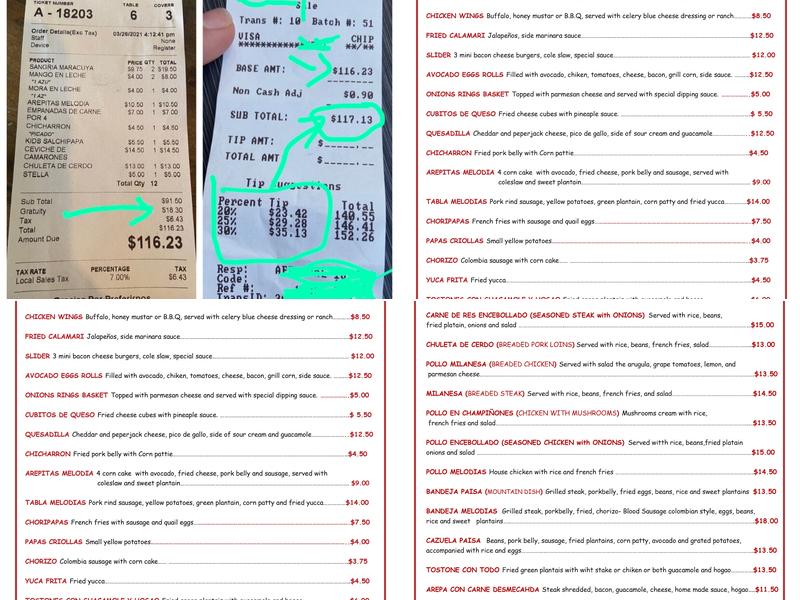 Melodias Restaurant Menu