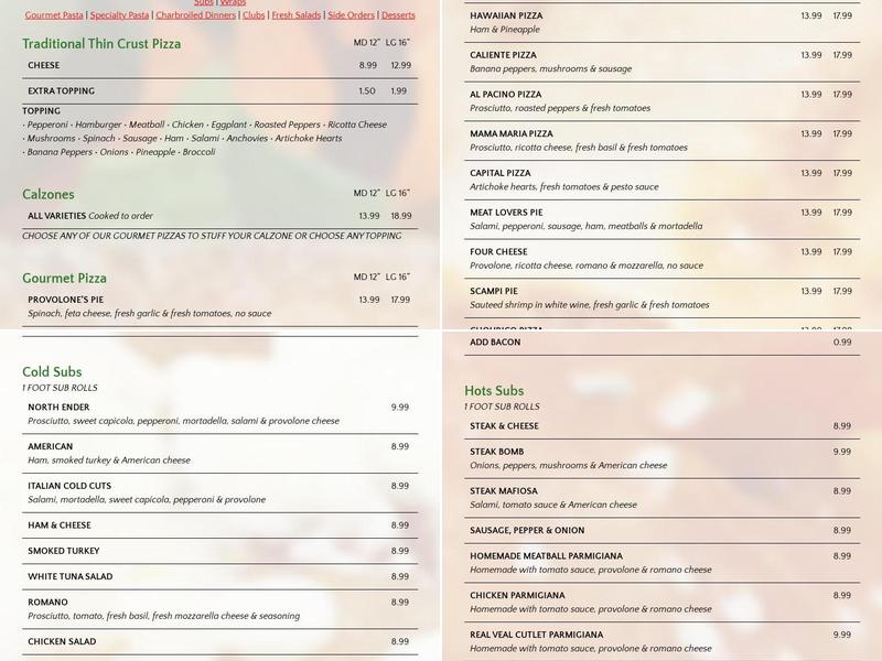 Provolone's Italian Kitchen Menu
