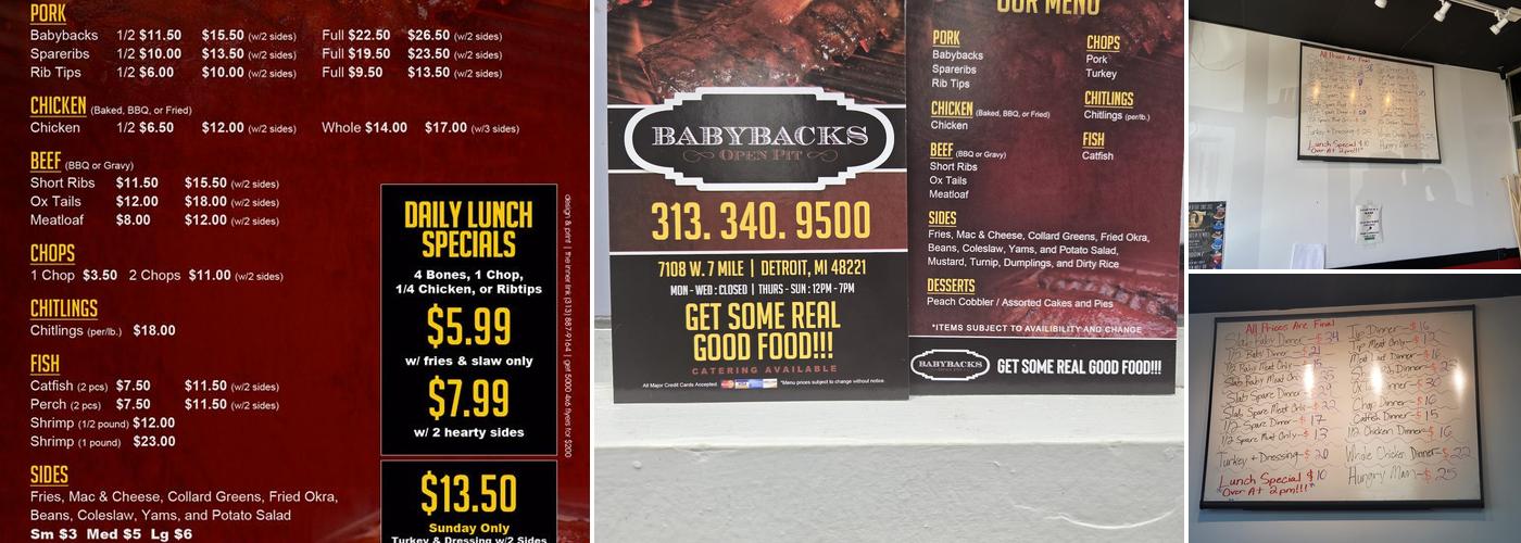 Babybacks Open Pit Restaurant Menu