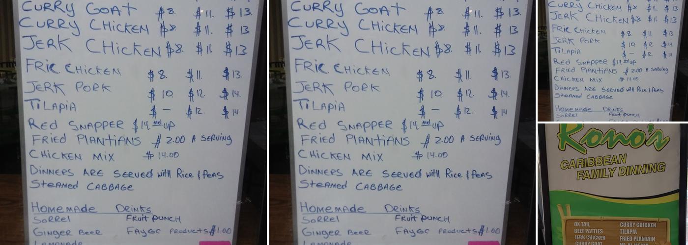 Rono's Caribbean Family Dining Menu