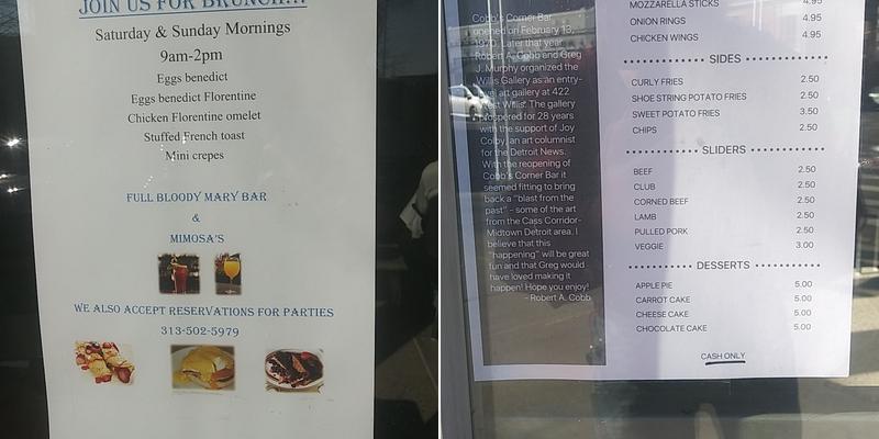 Cobb's Corner Bar Menu